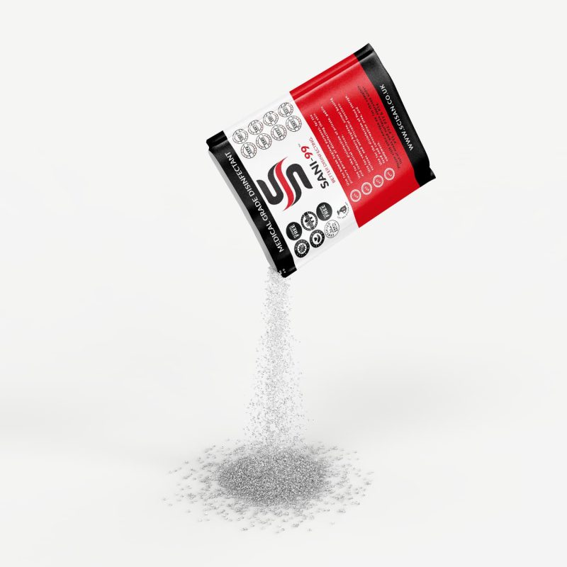 A sachet of Sani-99™ a revolutionary disinfectant that is sold in Thailand.